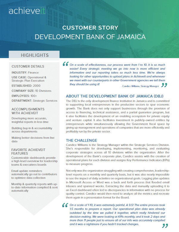 Development Bank of Jamaica Customer Story_achieveit
