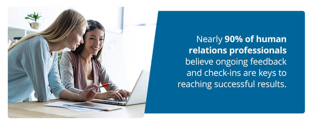 Nearly 90% of human relations professionals believe ongoing feedback and check-ins are keys to reaching successful results.