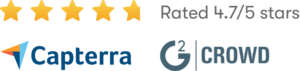 4.7 out of 5 star rating from capterra and g2 crowd