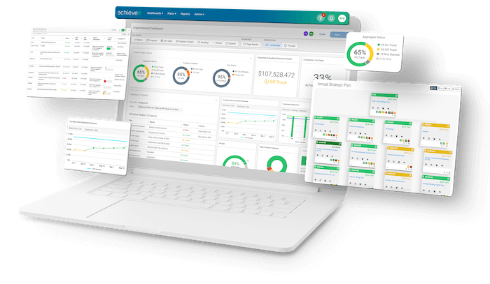 Strategic planning software displaying multiple views to manage strategic plans