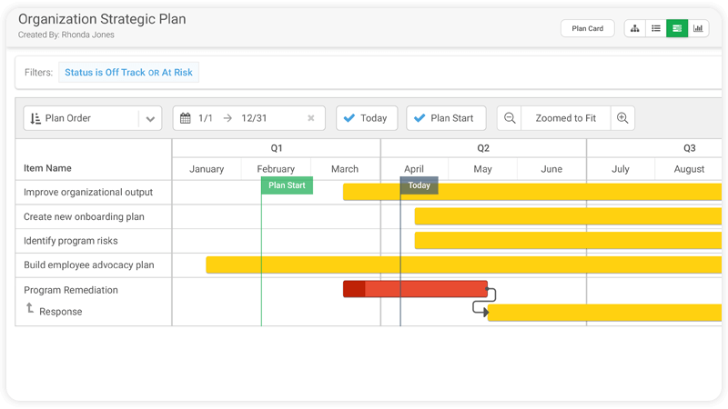 gantt-view Gantt view depicting a strategic plan in a timeline format