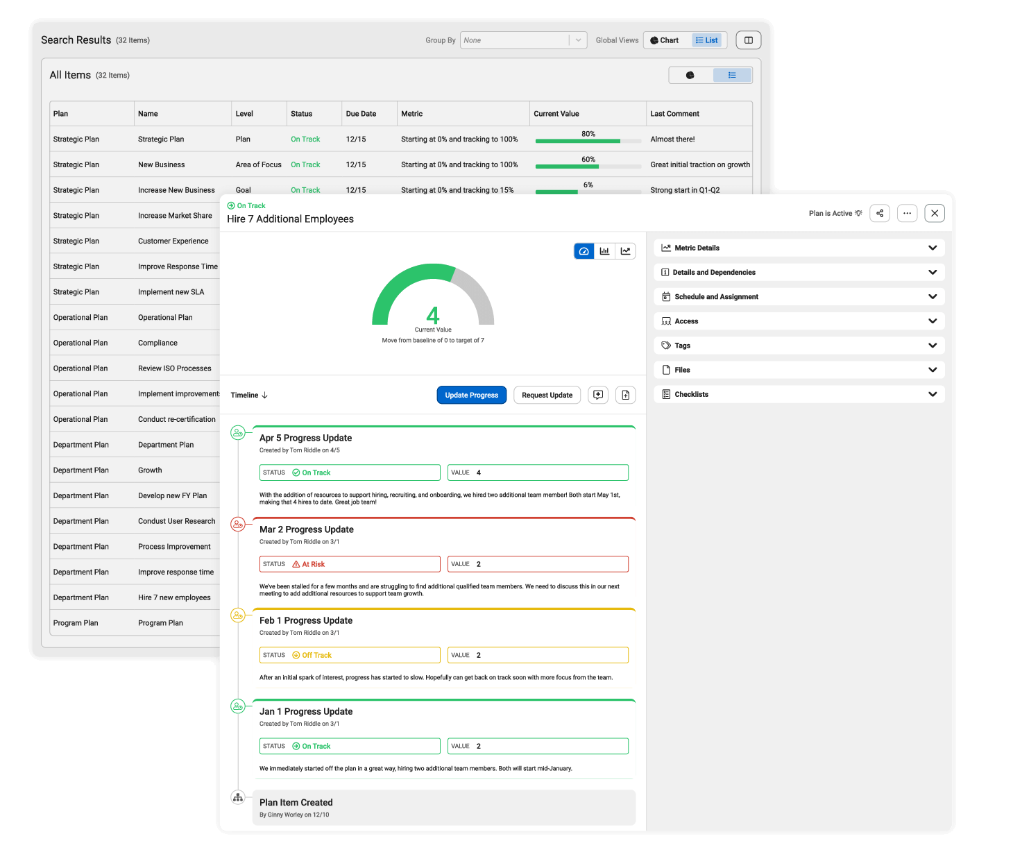 Easily filter results & drive meetings, with ALL the historical context