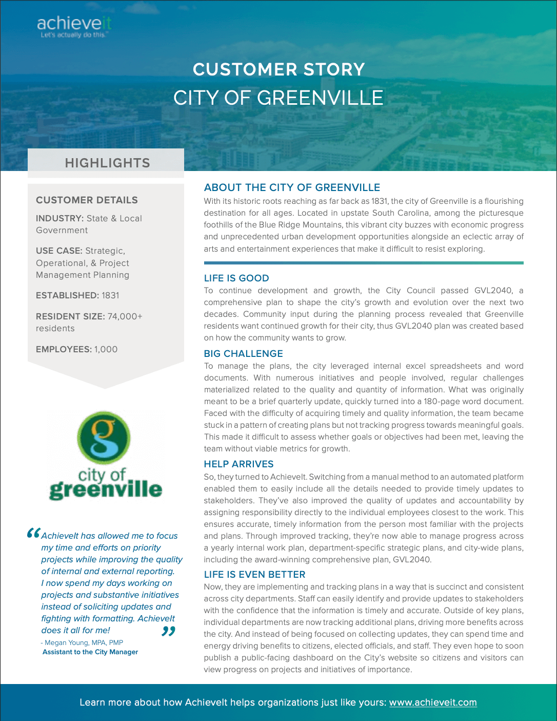 AchieveIt Customer Story City of Greenville
