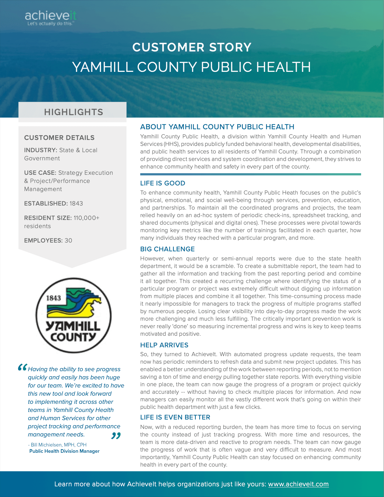AchieveIt Customer Story Yamhill County Public Health