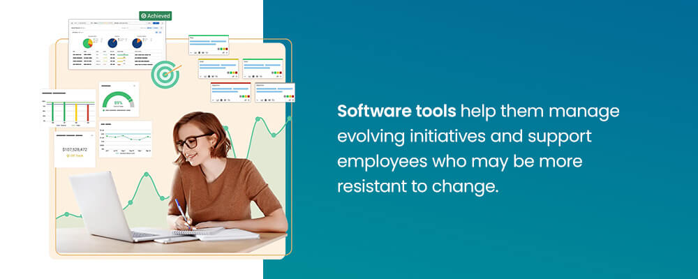 Software tools help them manage evolving initiatives and support employees who may be more resistant to change.