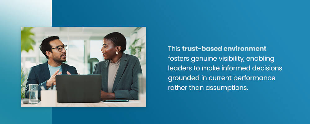 03-This-trust-based-environment This trust-based environment fosters genuine visibility, enabling leaders to make informed decisions grounded in current performance rather than assumptions.